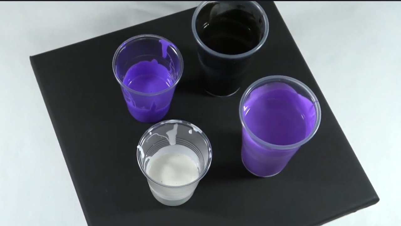 Purple Trio Drama – Dutch Pour on Black Canvas