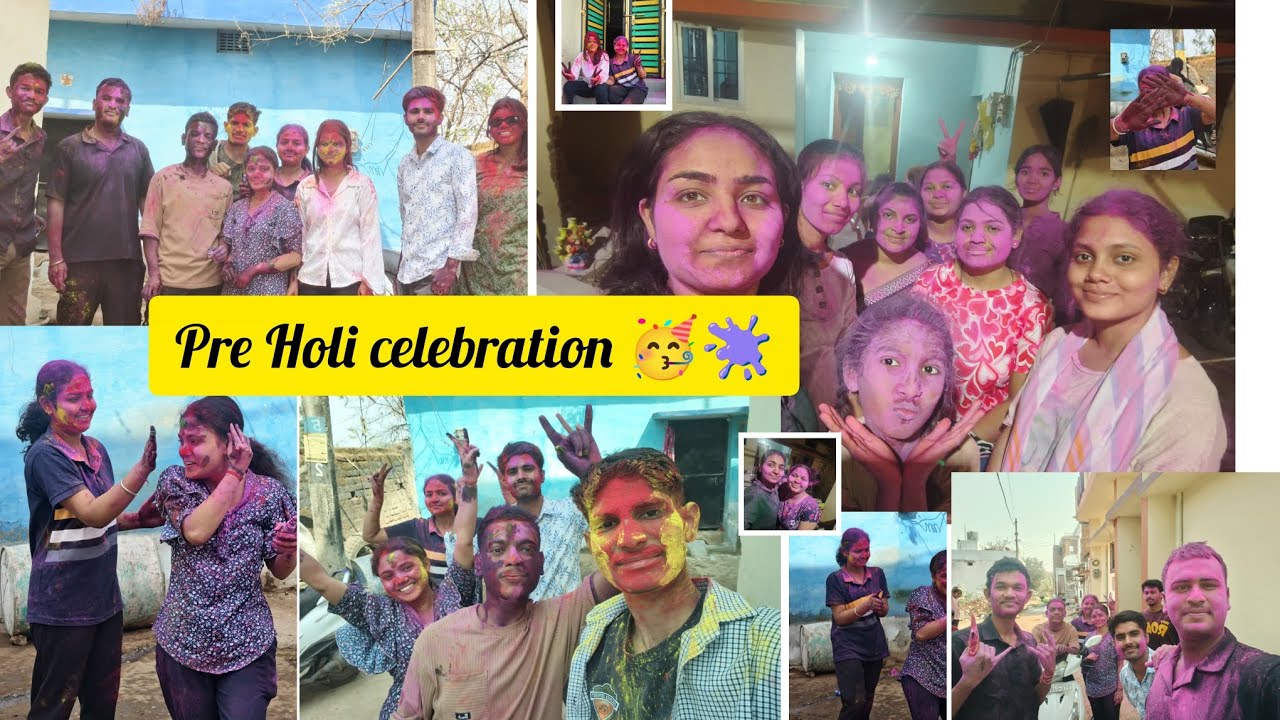 Pre Holi celebration at PG🥳🫟 with friends#vlog#Holi celebration✨#friends#PG#viralvlog#holivlog 
