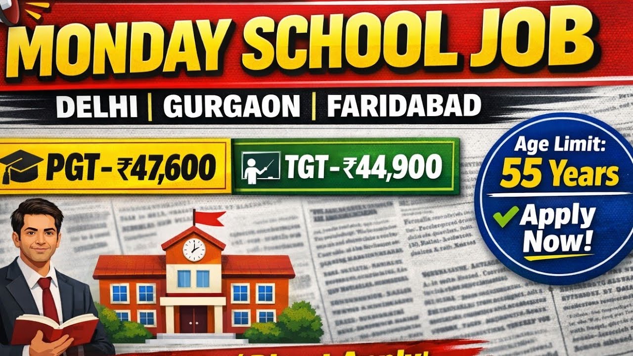 ✍️Monday School Jobs 2026 ✍️Delhi Gurgaon Faridabad Vacancy | PGT TGT Salary 47,600🔥
