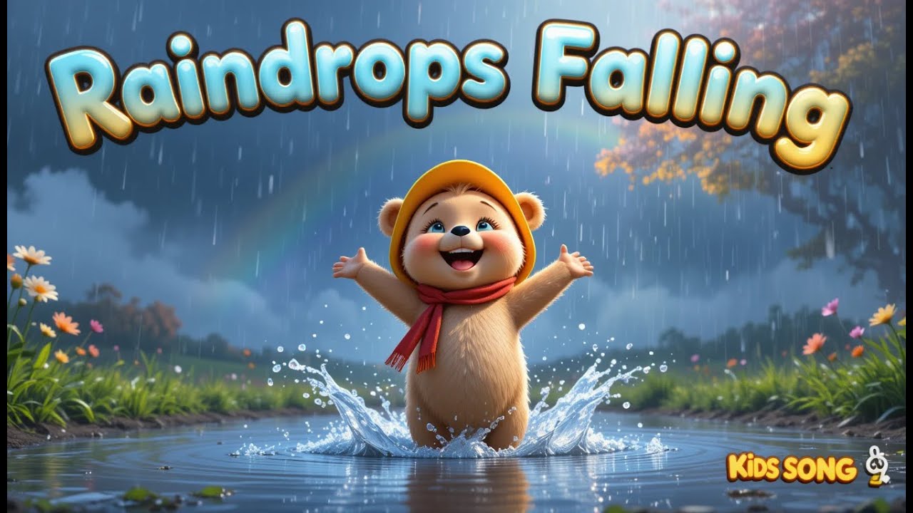 Raindrops Falling | Baby Bear Dance Song for Kids | Fun Rainy Day Nursery Rhyme 🌧️