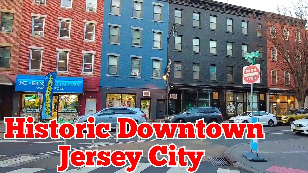 Walk tour inside Historic Downtown in Jersey City, New Jersey, USA