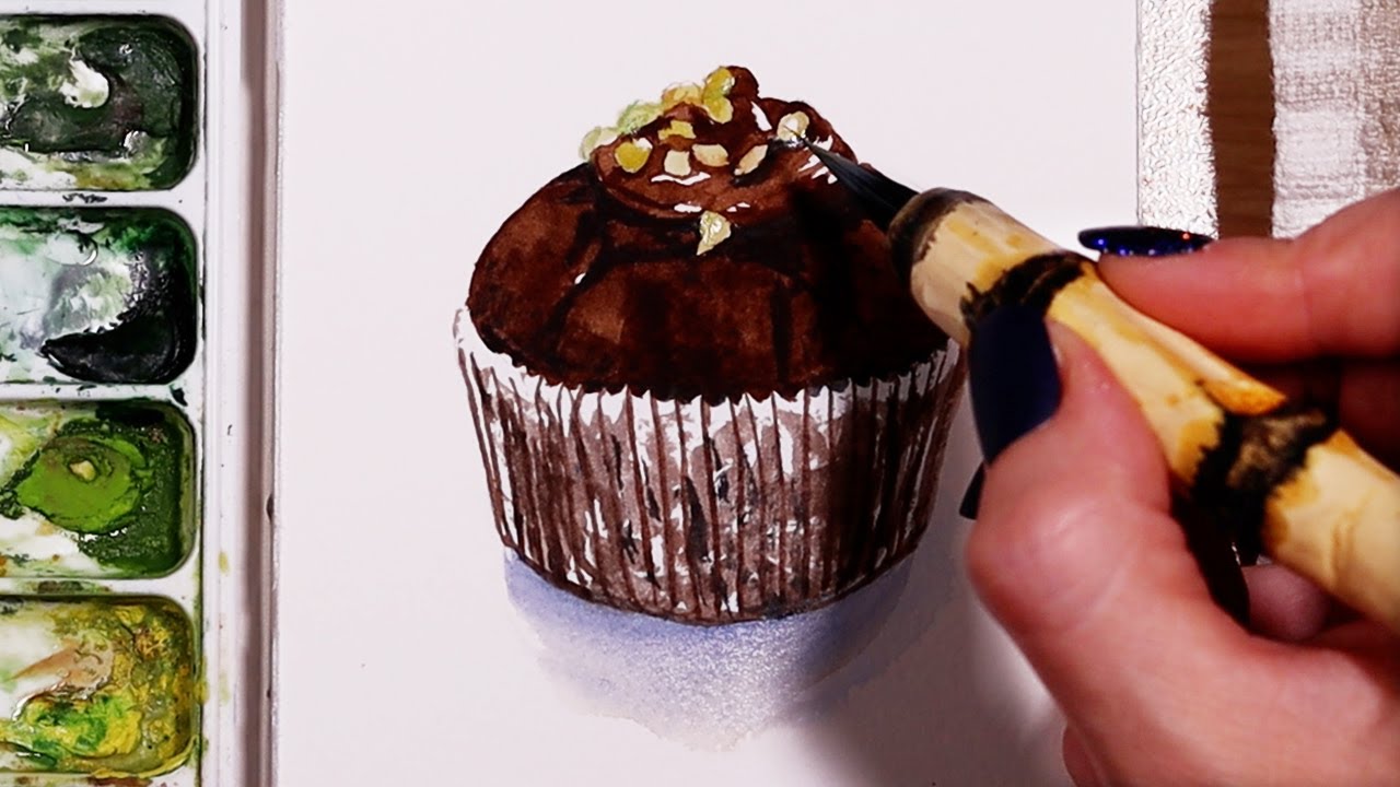 Chocolate Cupcake Watercolor Dessert Painting Tutorial