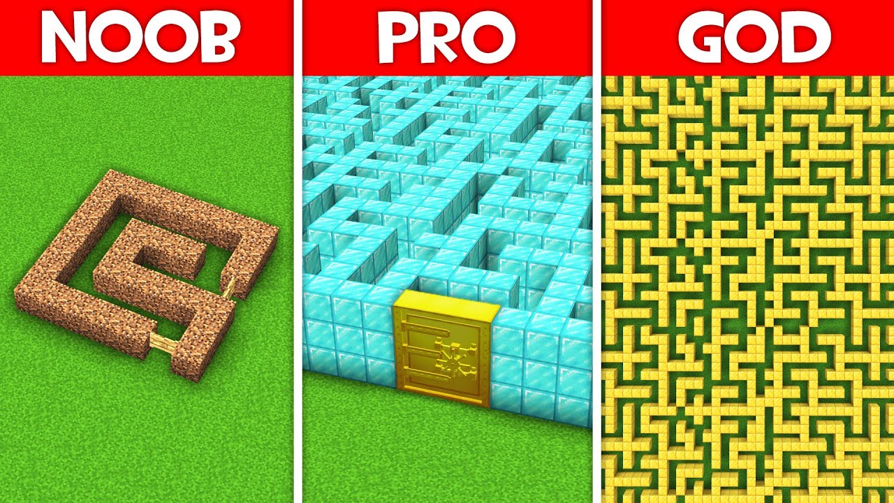 Minecraft Battle: MAZE HOUSE BUILD CHALLENGE - NOOB vs PRO vs HACKER vs GOD in Minecraft!