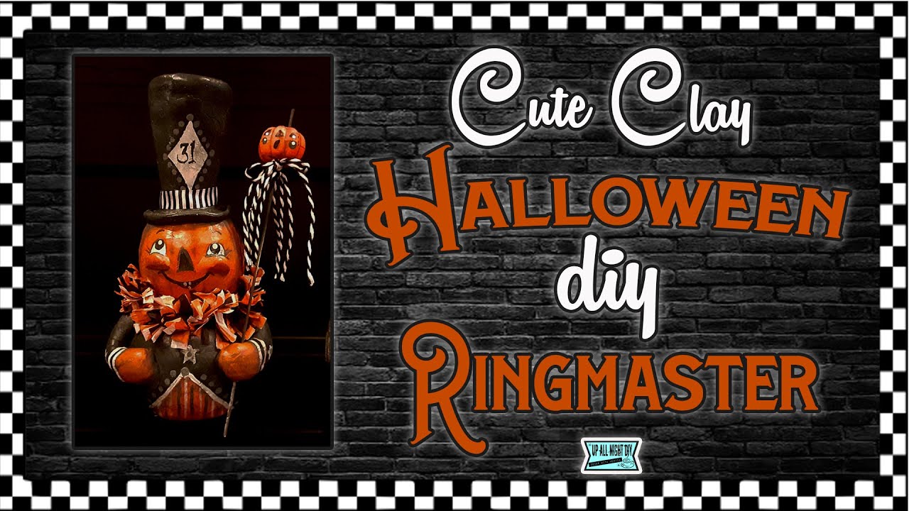 Cute diy vintage inspired clay Halloween pumpkin ringmaster