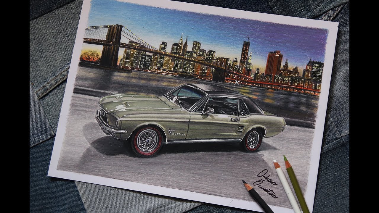 67 Ford Mustang Hardtop Sauterne Gold in Brooklyn (UNIQUE COLORED MUSTANG) | USA | Car Drawing