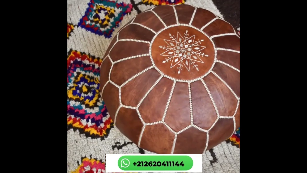 Pouf en Cuir Marocain Traditionnel &ndash; 50 x 30 cm