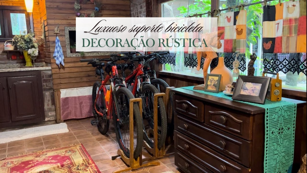 Suporte de bicicleta de madeira estiloso - Decoração perfeita para um ambiente de fazenda!