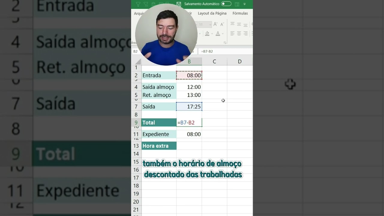 Calcular hora extra no Excel