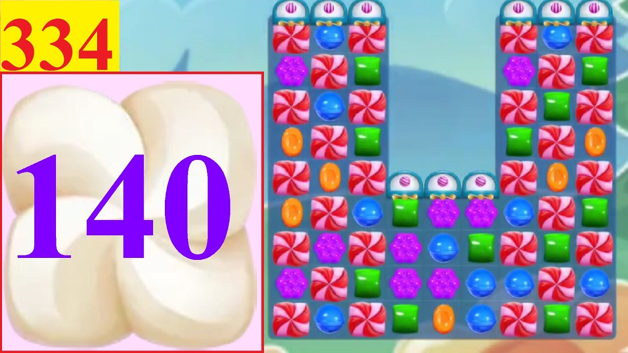 Candy Crush Saga Level #334 no booster sugar stars TONS of striped candies 140 frostings!!!
