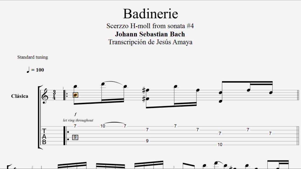 Badinerie Johann Sebastian Bach Tablatura de Guitarra...