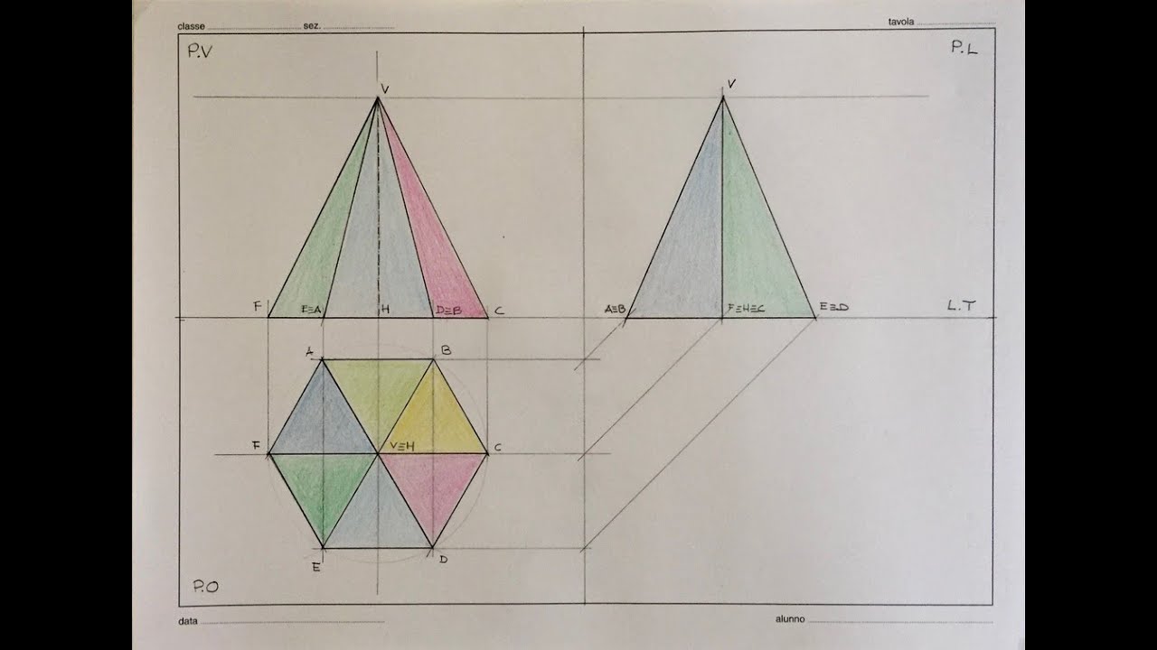PROIEZIONE ORTOGONALE DI PIRAMIDE A BASE ESAGONALE