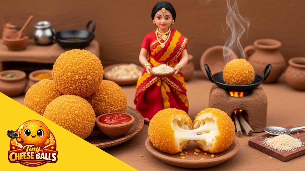 Miniature Doll Cheese Ball Cooking ASMR | Indian Village Tiny Kitchen Snack