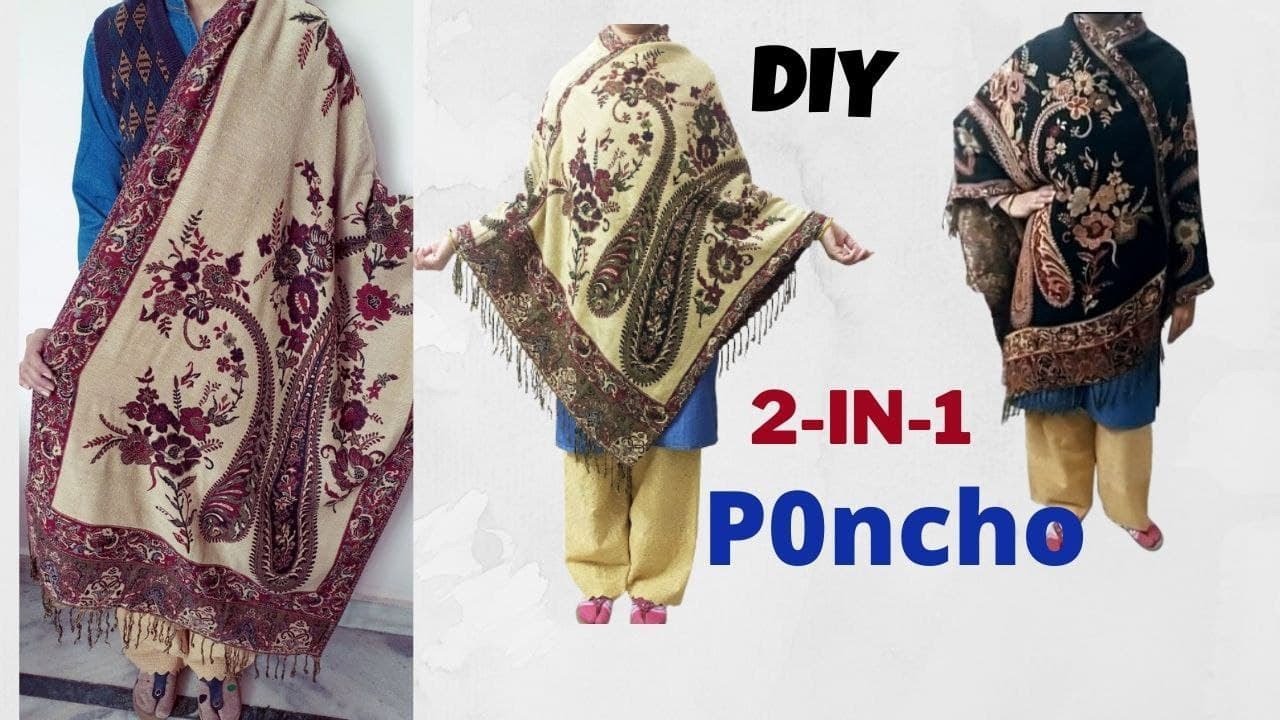 Convert old shawl to poncho | सिर्फ एक  कट दो सिलाई में poncho बनाएं | DIY #poncho