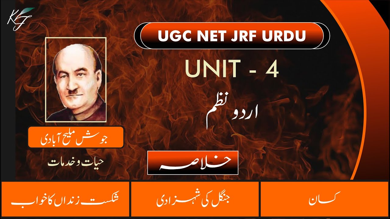 NTA UGC NET JRF Unit 4 Urdu Nazm / Josh Malihabadi /Nazm  Kisan, Jungle ki shahzadi, Shikaste zinda