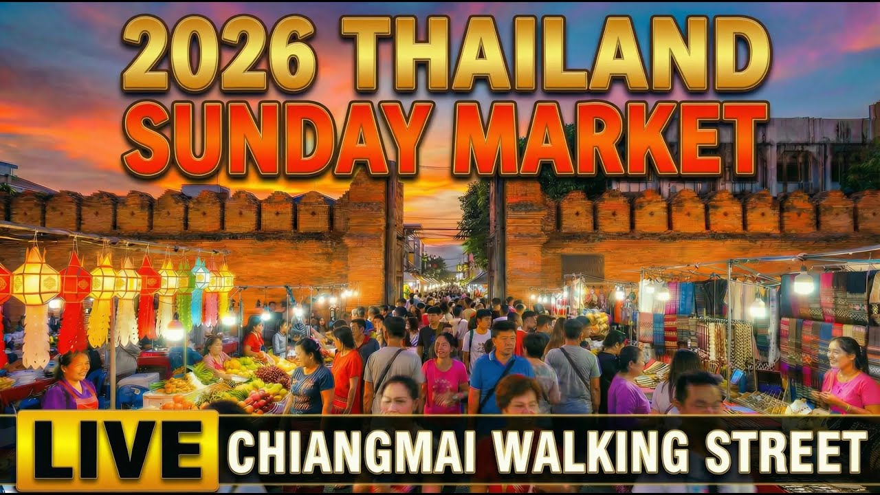 [LIVE] Chiang Mai Sunday Market Walk 🇹🇭 The Biggest Night Market in Thailand | 4K ASMR