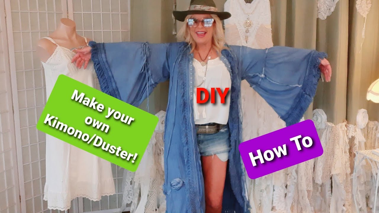 How to create a boho kimono / duster from thrifted items. Sewing tutorial.