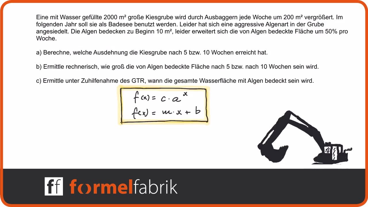 Exponentielles Wachstum und lineares Wachstum – Textaufgabe Baggersee – mit zwei GTR-Modellen