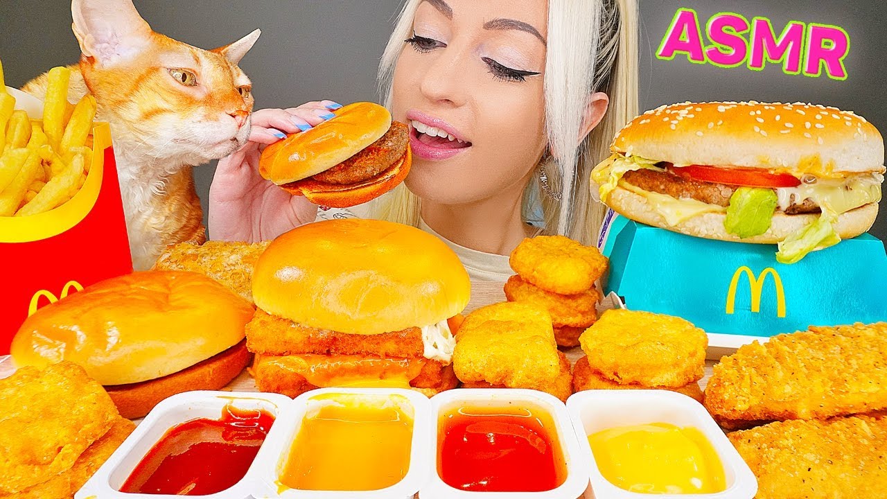 ASMR EATING MCDONALDS, BURGER, CHICKEN NUGGETS, FILET O FISH, FRIES, PIE 맥도날드 (FRIED FOOD) MUKBANG먹방