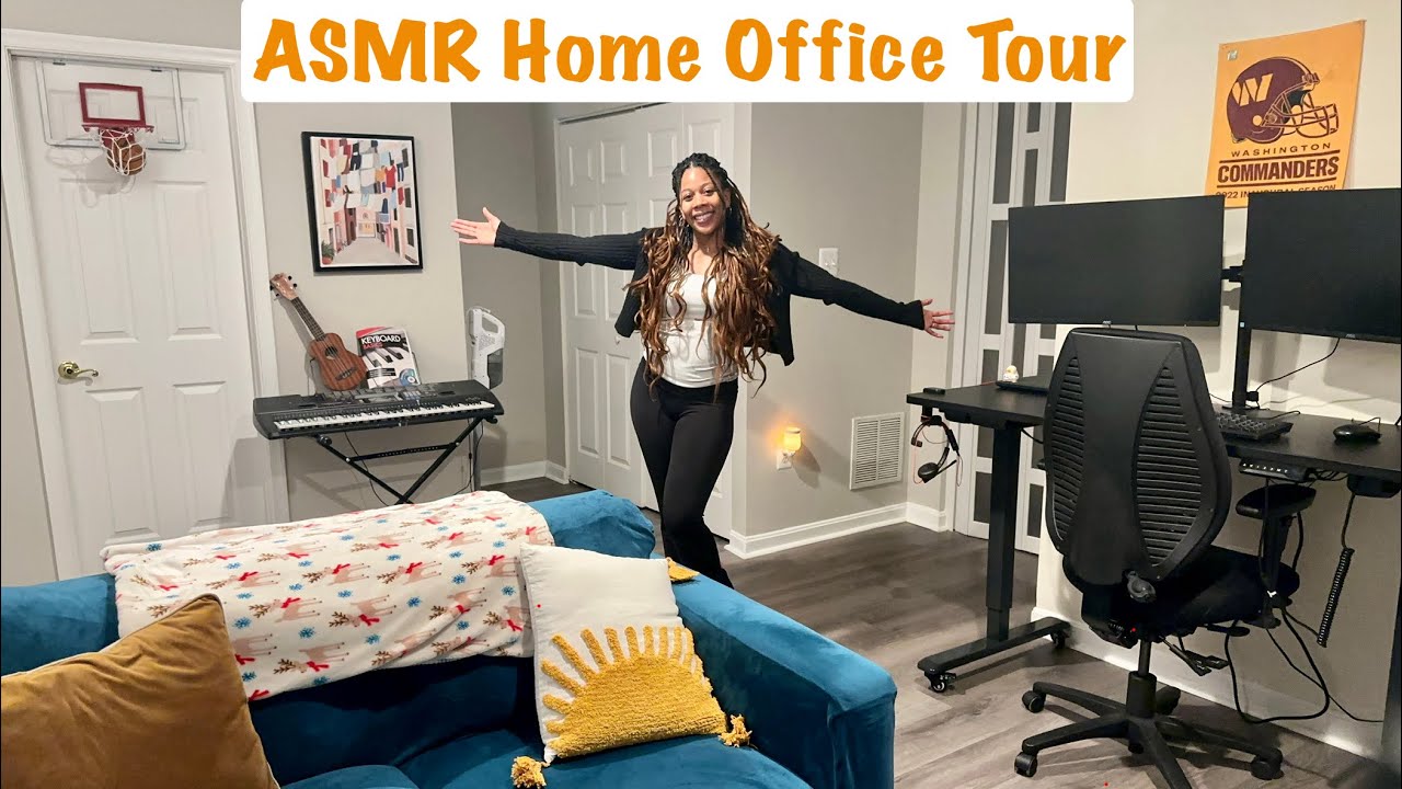 ASMR Home Office Tour | WFH Nurse Basement Office & Cozy Workspace (lots of tapping!!)