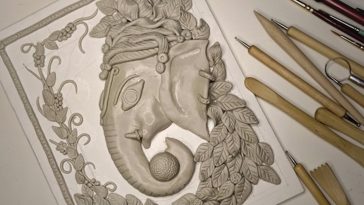 Ganesha Mural Painting Sculpting With Epoxy Clay - Part 1