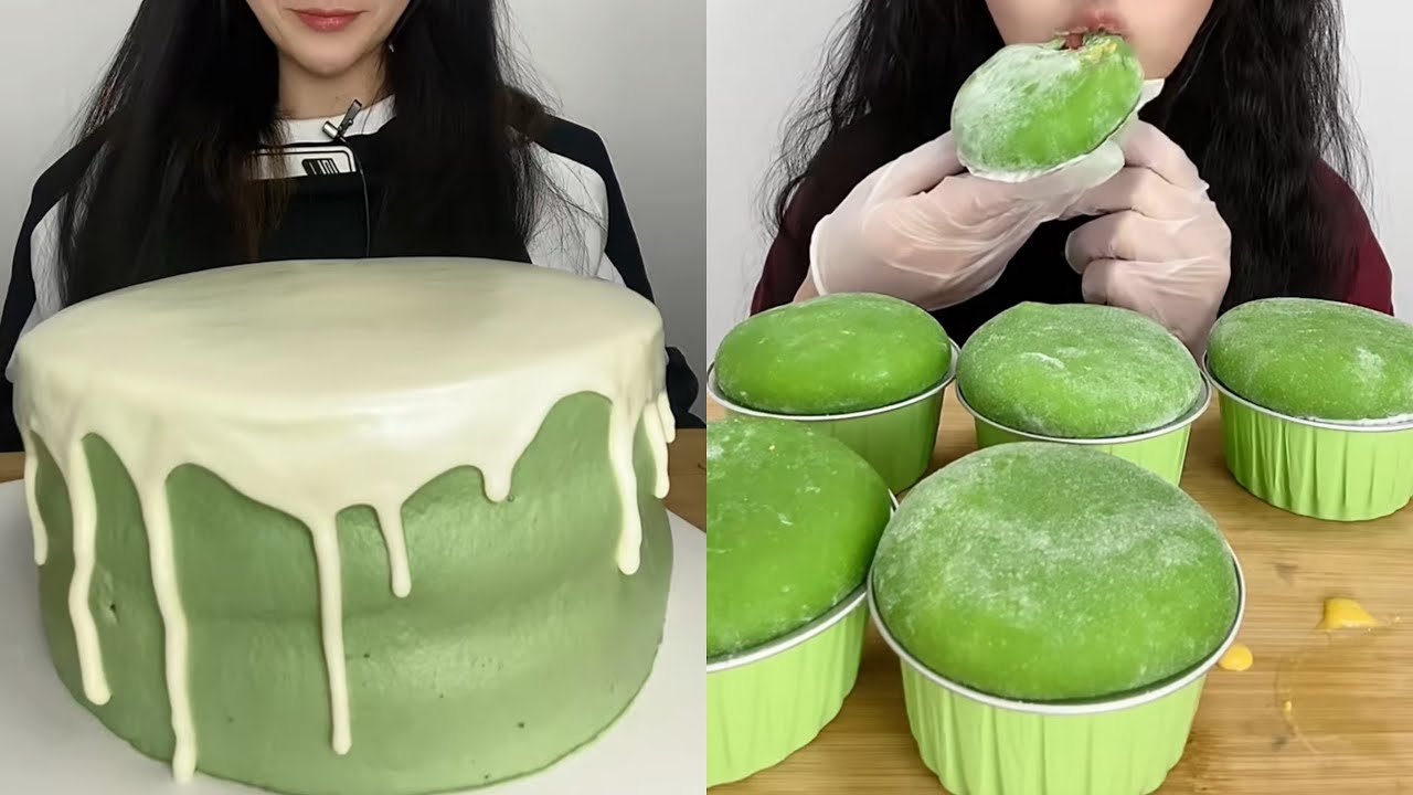 ASMR GREEN DESSERTS MUKBANG 💚 | (Cream Cake ands Mochis ) 디저트 먹방 🍰 | Eating Sounds