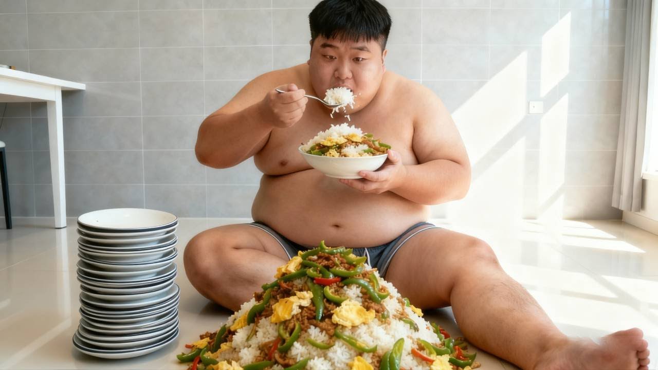 猜猜400斤的良子一顿能吃多少？这盆尖椒鸡蛋盖饭只是开场，后面还有硬菜！#良子大胃袋 #大胃王 #吃播