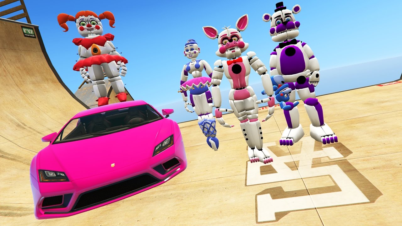 ANIMATRONICS STUNT OFF 100% IMPOSSIBLE RAMPS (GTA 5 Mods FNAF Funny Moments)
