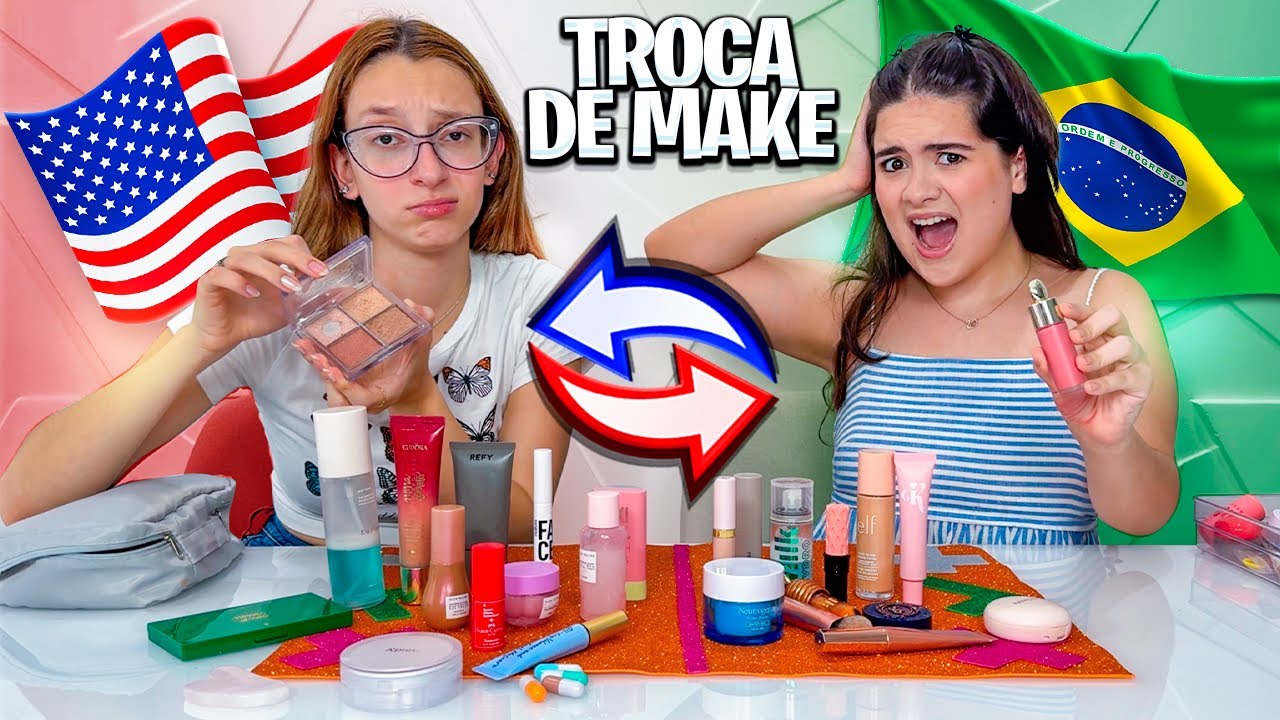 TROCAS DE MAQUIAGEM GRINGA Vs BRASIL com FAMILYFUN5