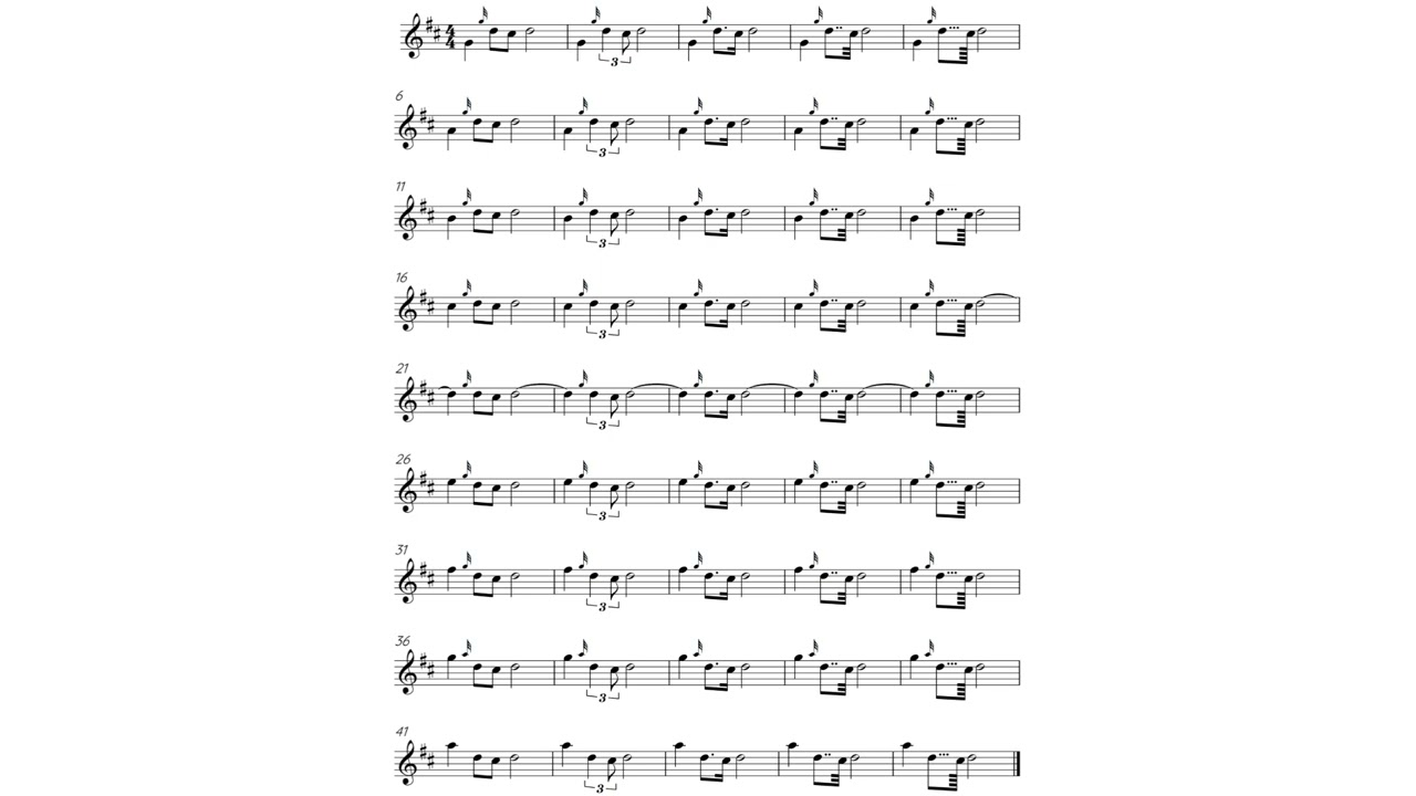 Exercise for D strikes, rhythmical control and crossing sounds, low pitch quarter speed