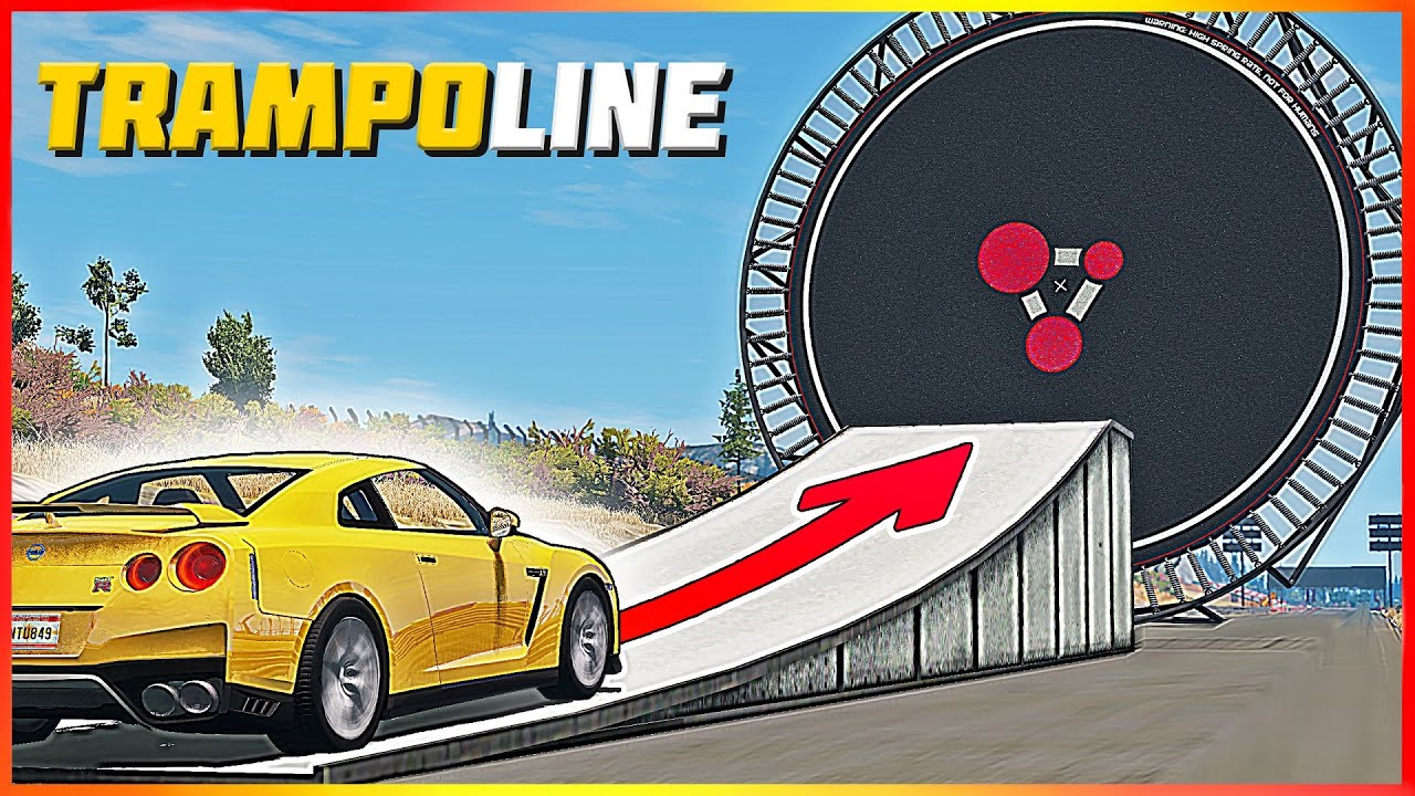 Car bounce off the world’s strongest trampoline - BeamNG drive