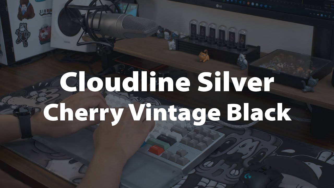 Cloudline Silver w/ Cherry Vintage Black | GMK Foundation | Typing ASMR