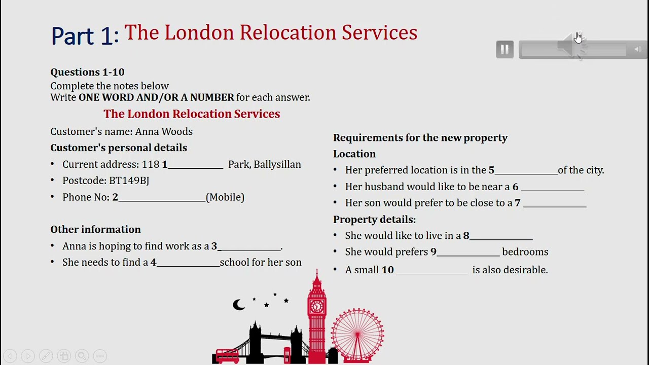 IELTS listening actual test Part 1: The London relocation service  (answer+ transcript)