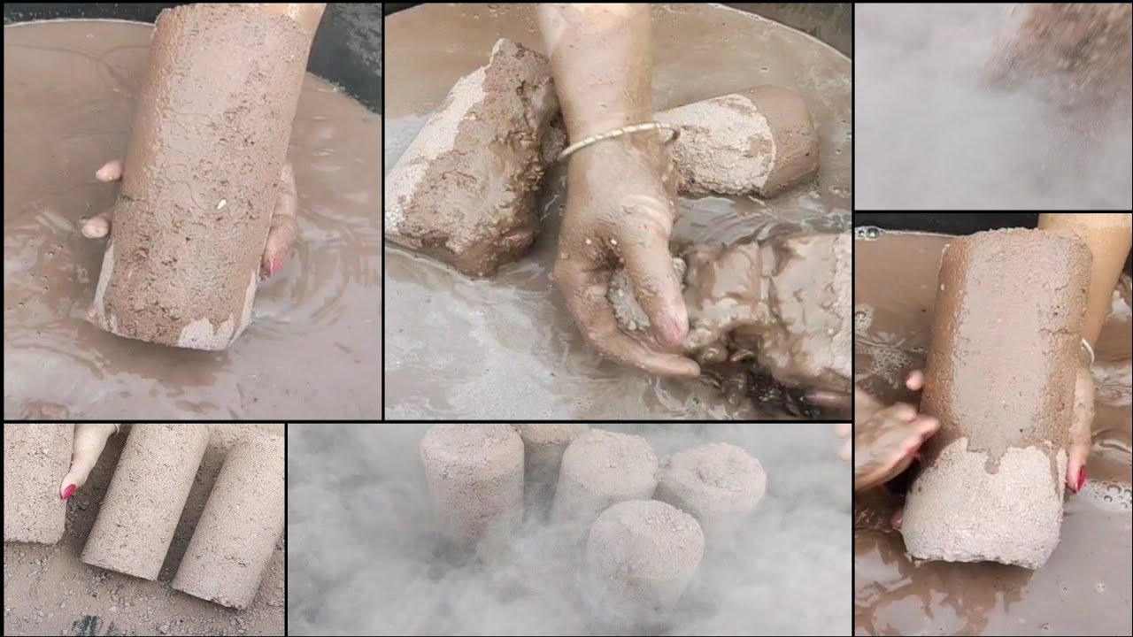 Asmr -P7 Super gritty red sand cement dry water crumbling/dipping HBD Bommasani🎂