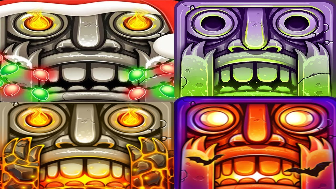 Temple Run 2 All 4 Maps Together - SPOOKY SUMMIT VS HOLIDAY HAVOC VS VOLCANO ISLAND VS SPOOKY RIDGE