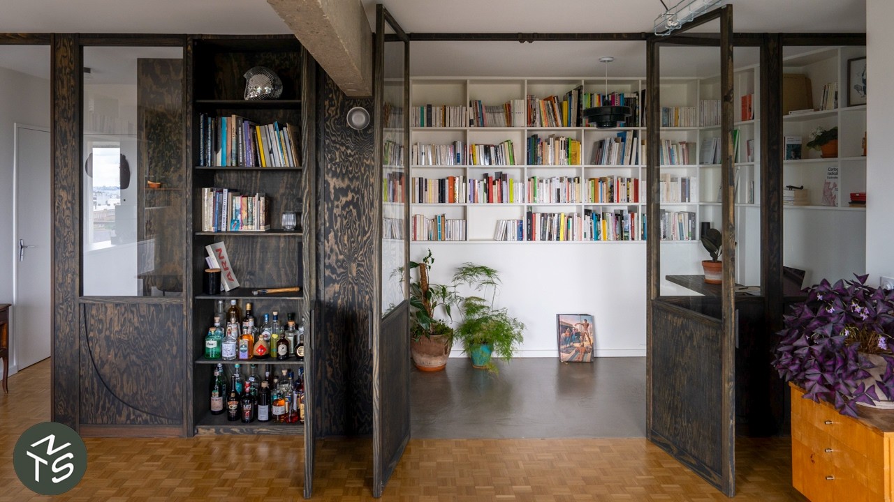 Architects Transform Compact Paris Apartment with Hidden Home Office, 57sqm/613sqft