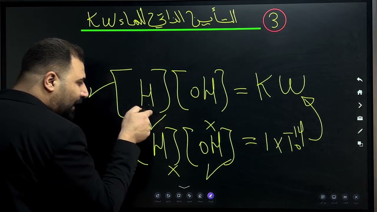 كيمياء سادس علمي 🧐 الفصل الثالث 🌱محاضرة 6🌱التأين الذاتي للماء 