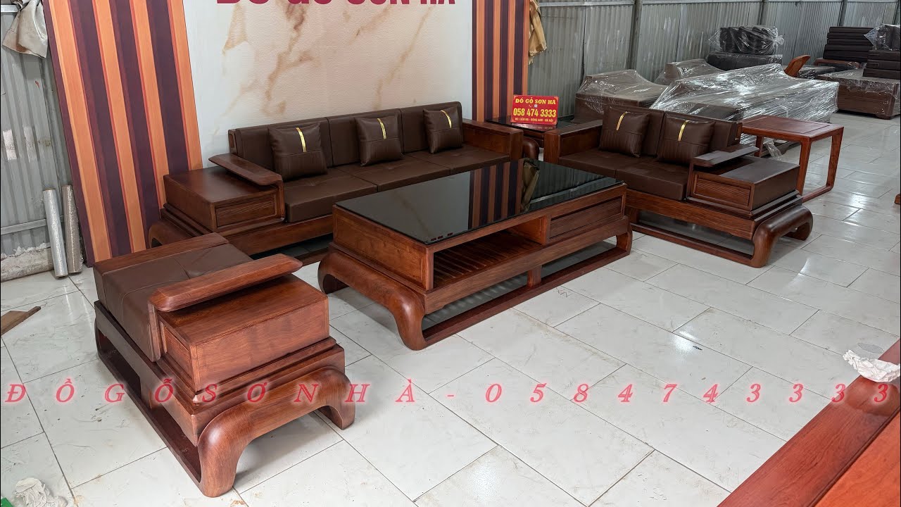 Sofa zito đùi gà gỗ hương đá sơn màu óc chó | Xưởng Đồ Gỗ Sơn Hà