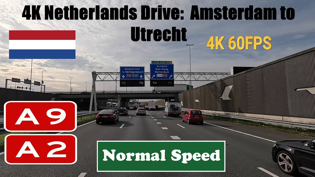 4K Netherlands Drive:  Amsterdam to Utrecht.  Motorway A9 & A2