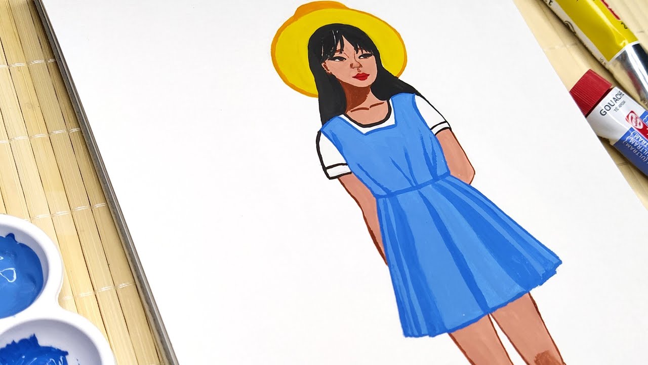 How To Draw Girl with Gouache - Illustration Painting |Royal Talens Art Creation Gouache|Tutorial|