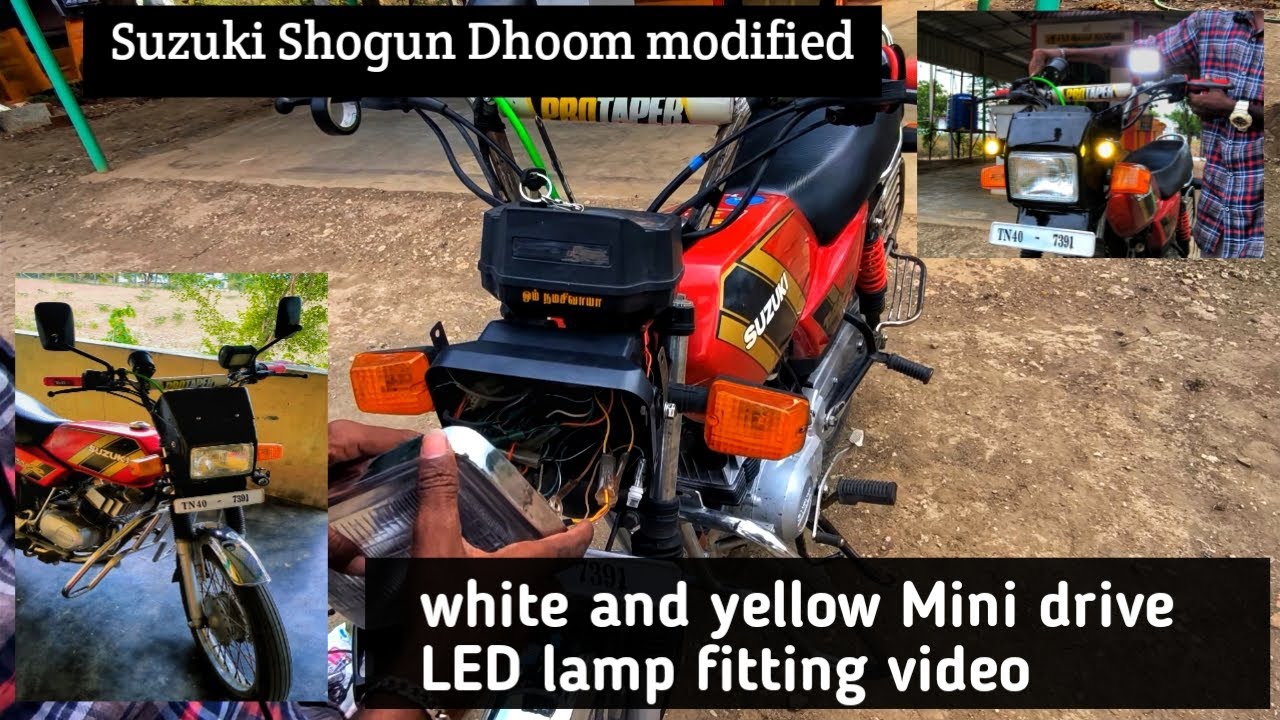 Suzuki Max100 Suzuki Shogun Dhoom and White and yellow Mini Drive LED Lamp Modified video🤙#suzuki#ad