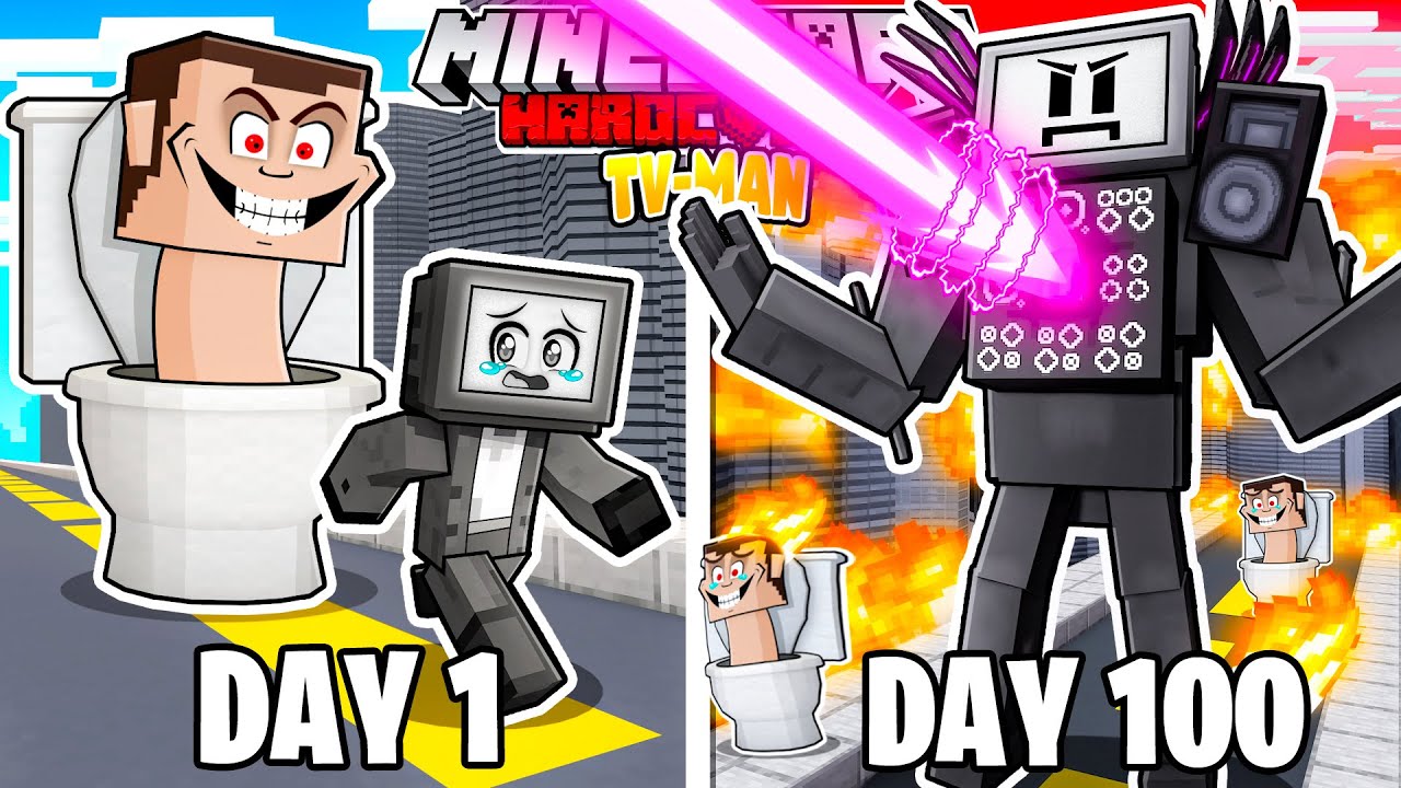 🟥I Survived 100 Days as TV MAN in HARDCORE Minecraft!