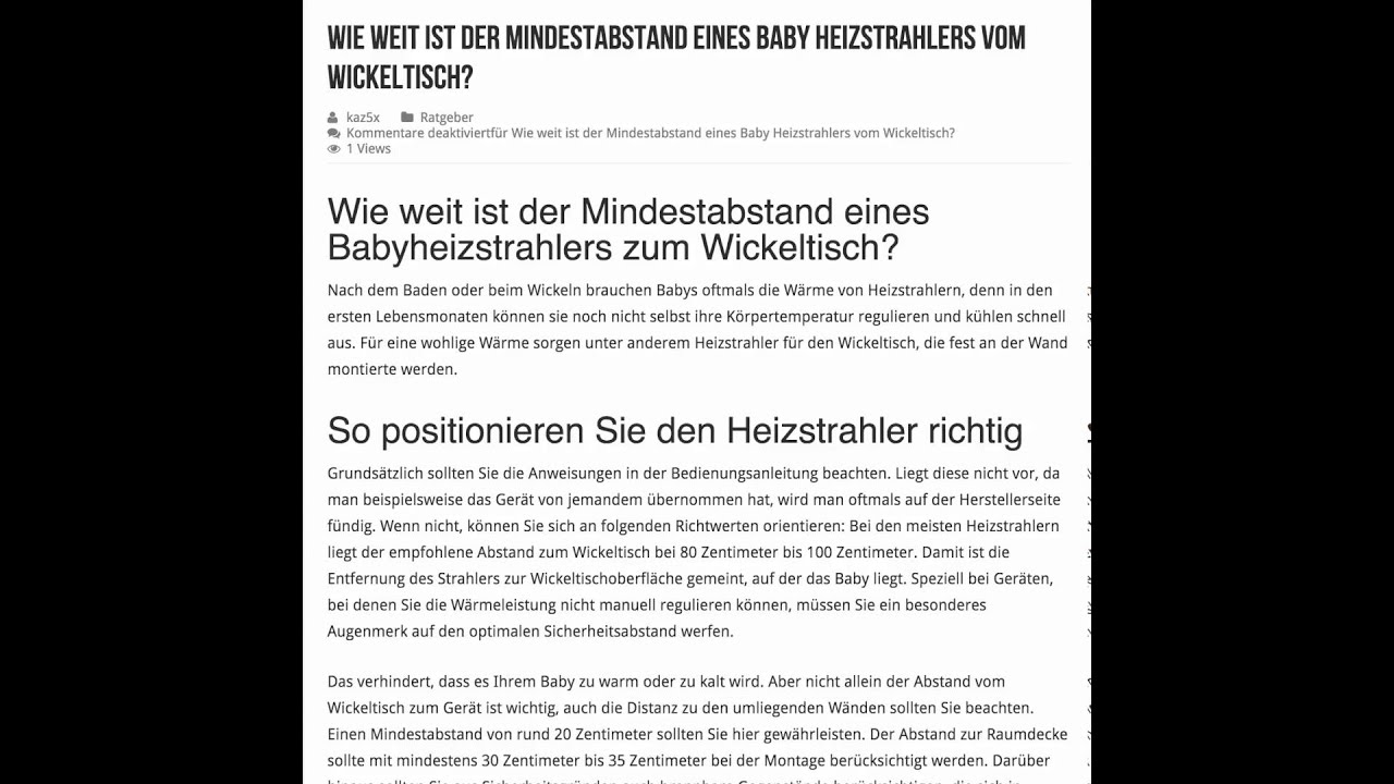 Wie weit ist der Mindestabstand eines Baby Heizstrahlers vom Wickeltisch?
