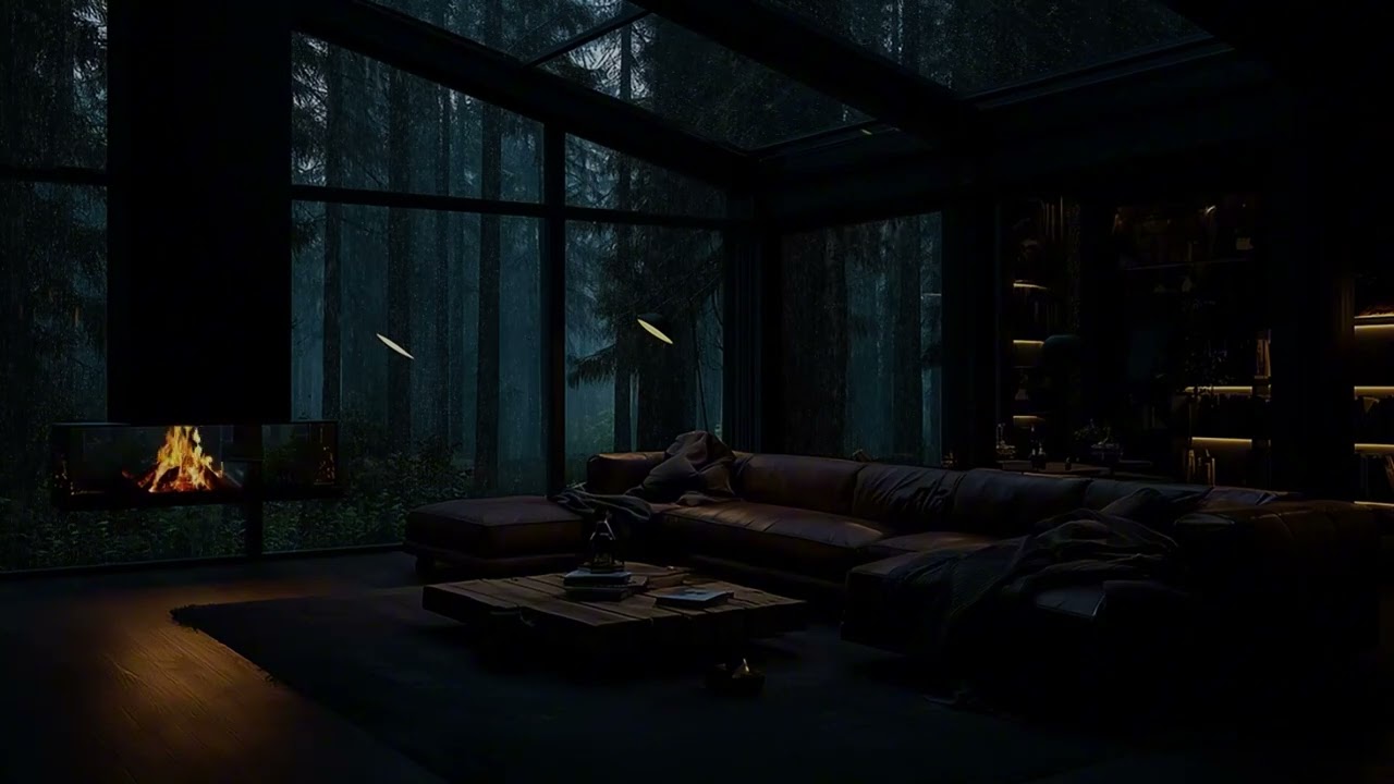 Rain on City Windows - Cozy Holiday Bedroom with Fireplace Ambience - Deep Relaxing Sleep Sounds