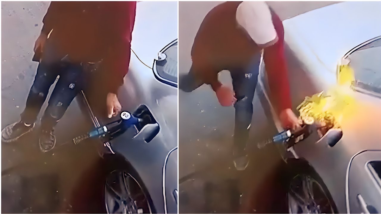 Man playing with a lighter while refueling the Car