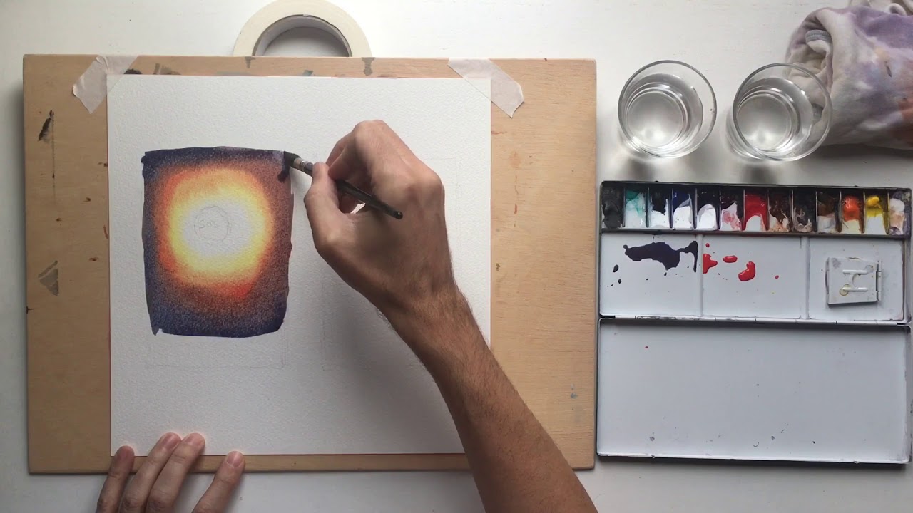 Ejercicio 2. Aprende a pintar el Sol, a hacer reservas y degradados multicolor a la acuarela