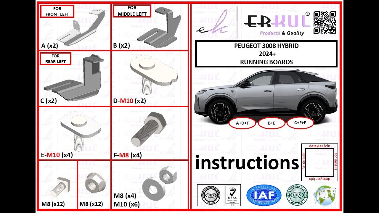 Peugeot 3008 Hybrid 2024+ running boards installation / yan basamak montajı