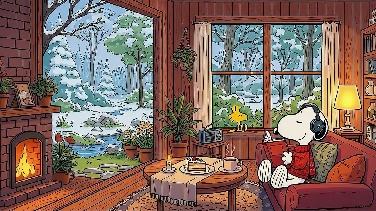 Snoopy’s Cozy Winter Cabin 🪵🔥 | Relaxing Lofi Beats to Study & Chill