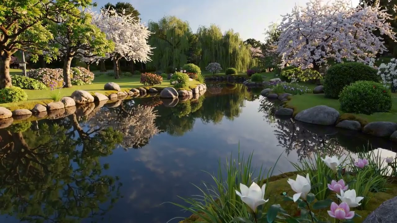 Tranquil Garden Lake 🌿 Still Water Reflections & Bird Sounds for Relaxation and Sleep