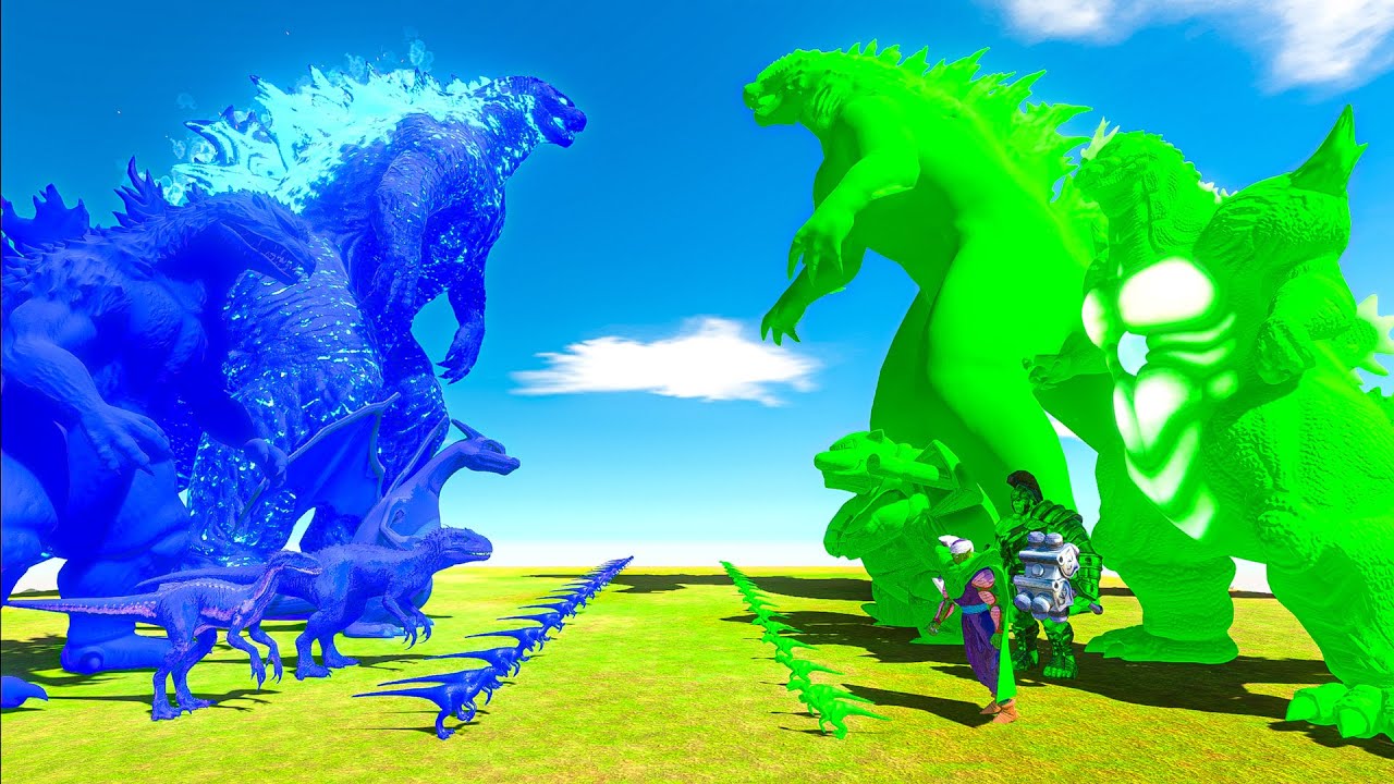Blue Godzilla Team vs Green Godzilla Team - Animal Revolt Battle Simulator