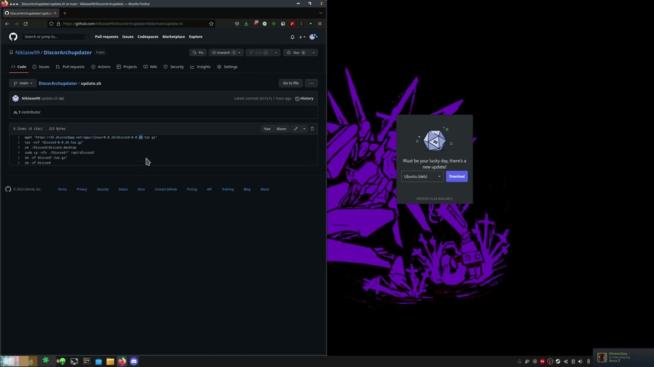 Update, Discord from the Official Arch Repo with Discord Newest tar.gz file
